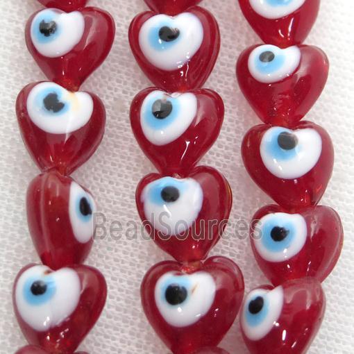 handmade red Lampwork Glass heart Beads with evil eye