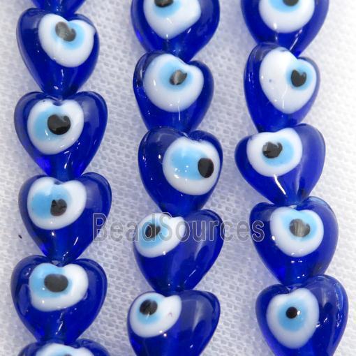 handmade deepblue Lampwork Glass heart Beads with evil eye