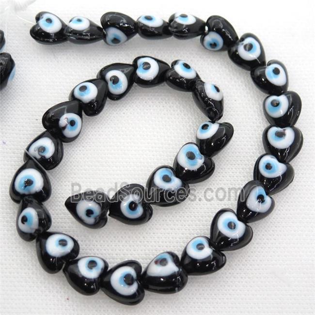 handmade black Lampwork Glass heart Beads with evil eye