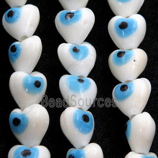 handmade white Lampwork Glass heart Beads with evil eye