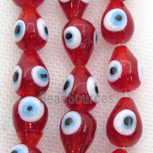 handmade red Lampwork Glass teardrop Beads with evil eye