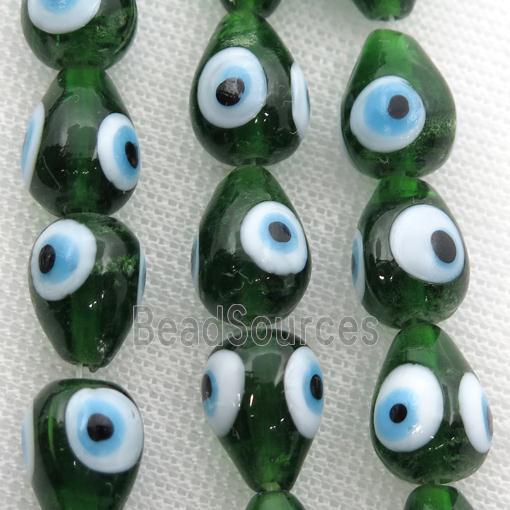 handmade green Lampwork Glass teardrop Beads with evil eye