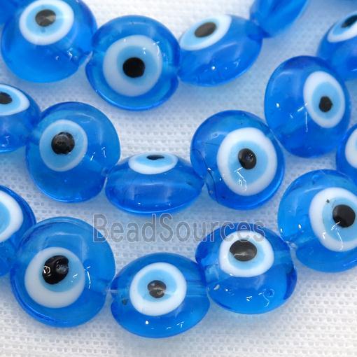 handmade blue Lampwork Glass coin Beads with evil eye