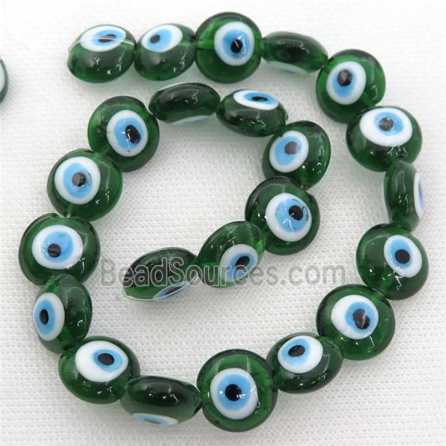 handmade green Lampwork Glass coin Beads with evil eye