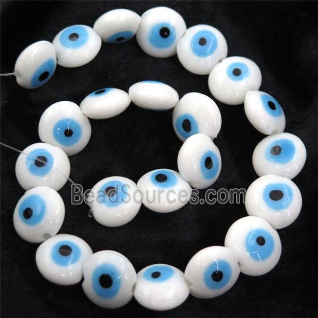 handmade white Lampwork Glass coin Beads with evil eye