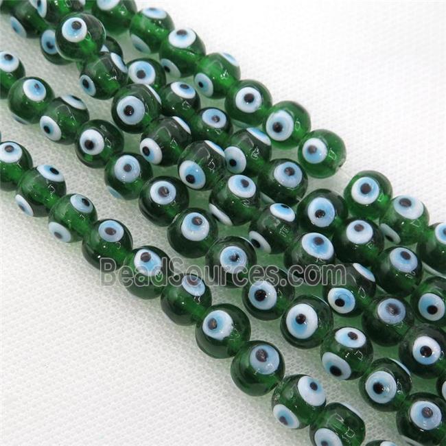 handmade green Lampwork Glass round Beads with evil eye