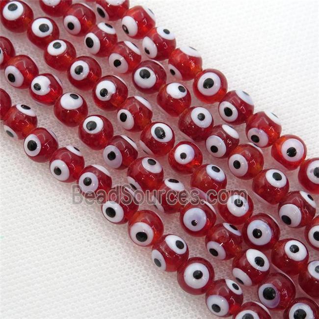 handmade red Lampwork Glass round Beads with evil eye