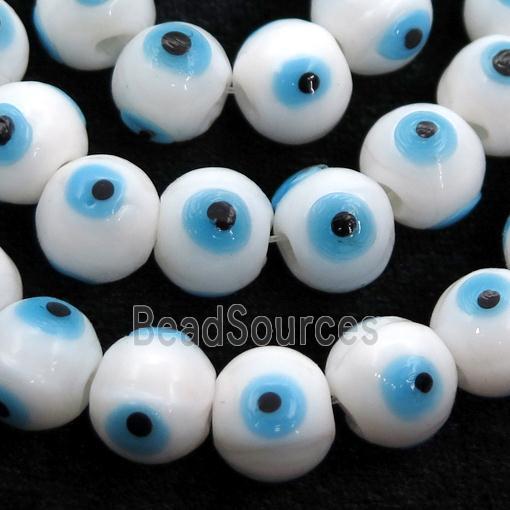 handmade white Lampwork Glass round Beads with evil eye