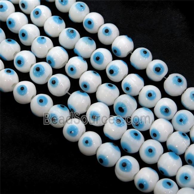 handmade white Lampwork Glass round Beads with evil eye