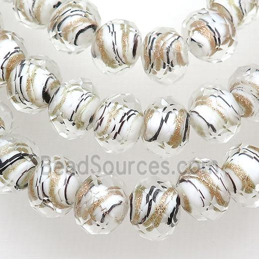 white Lampwork glass beads, faceted rondelle