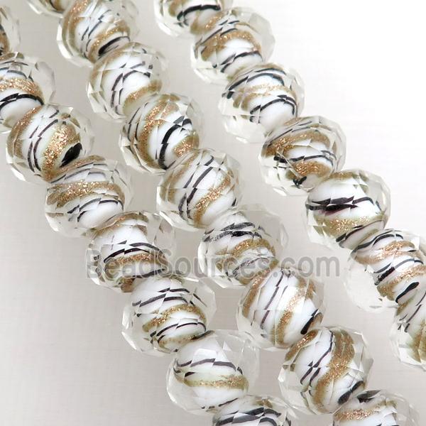 white Lampwork glass beads, faceted rondelle