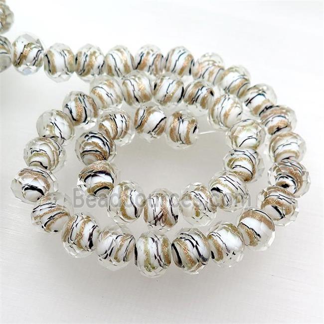 white Lampwork glass beads, faceted rondelle