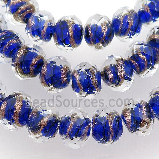 blue Lampwork glass beads, faceted rondelle