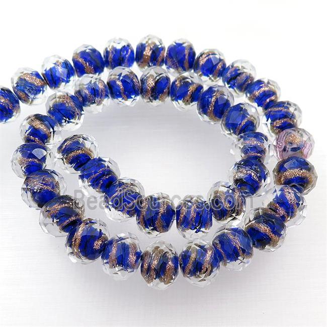 blue Lampwork glass beads, faceted rondelle