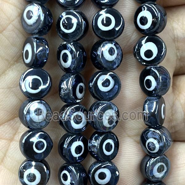 black Porcelain button beads, evil eye, electroplated