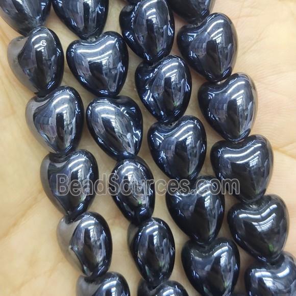 black Porcelain heart beads, electroplated