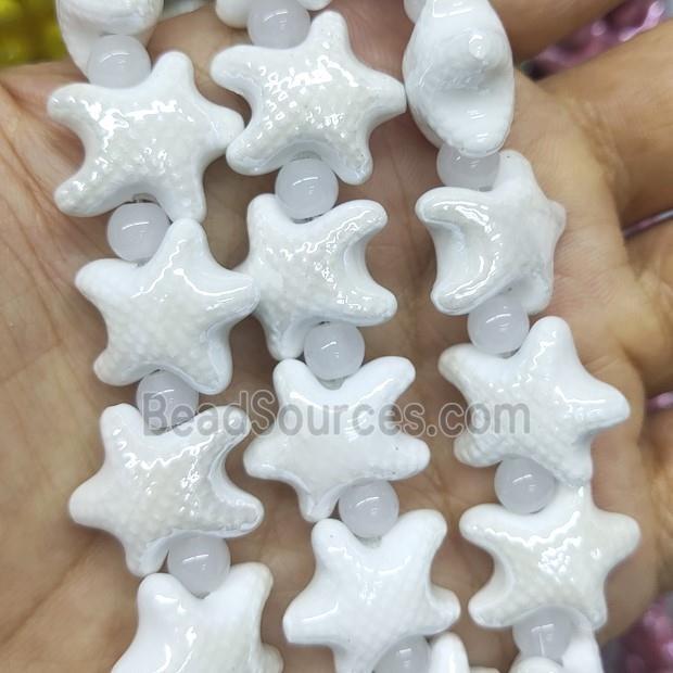 white Porcelain Starfish Beads, electroplated