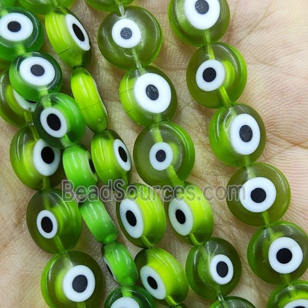 Green Lampwork Glass Circle Beads Evil Eye