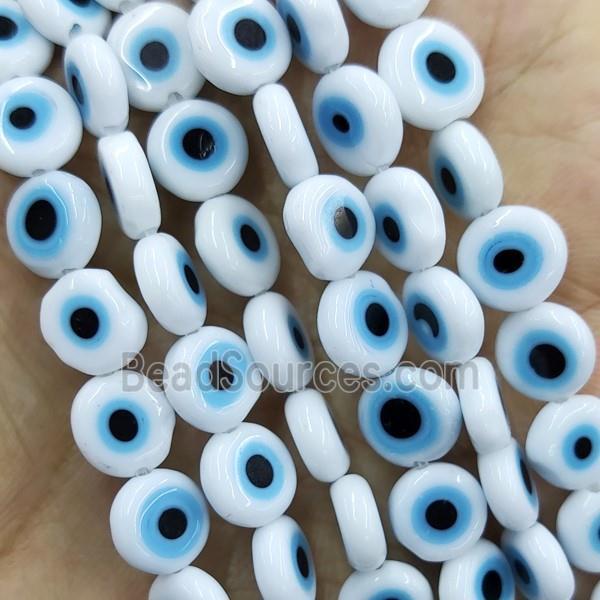 White Lampwork Glass Circle Beads Evil Eye