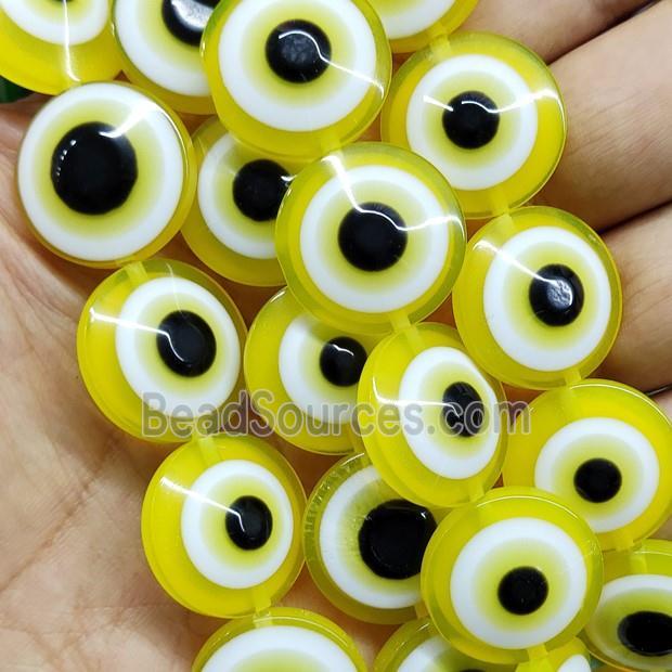 Yellow Resin Circle Evil Eye Beads