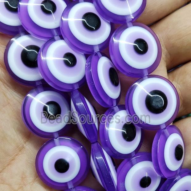 Purple Resin Circle Evil Eye Beads