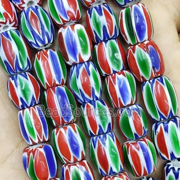 Nepal Style Multicolor Lampwork Glass Chevron Beads Barrel