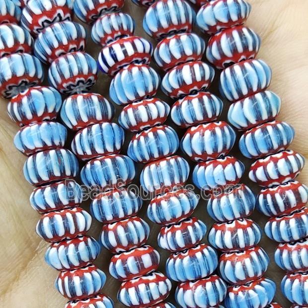 Nepal Style Blue Lampwork Glass Rondelle Chevron Beads