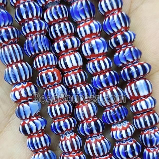 Nepal Style Blue Lampwork Glass Rondelle Chevron Beads