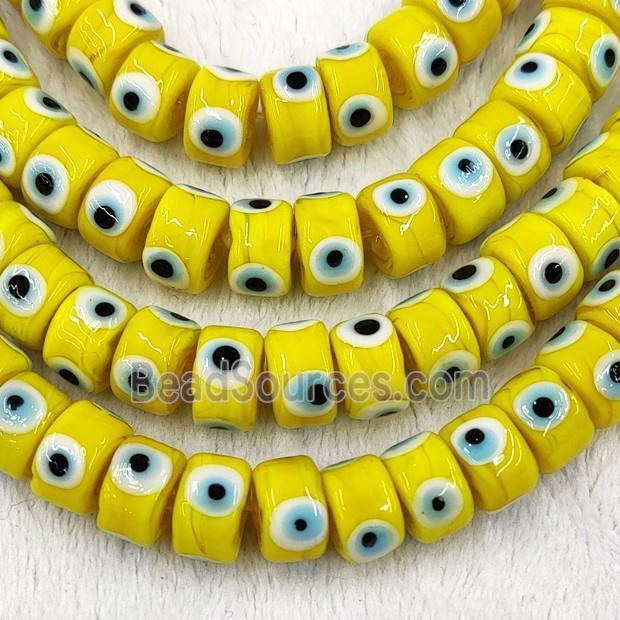 Yellow Lampwork Glass Heishi Beads With Evil Eye