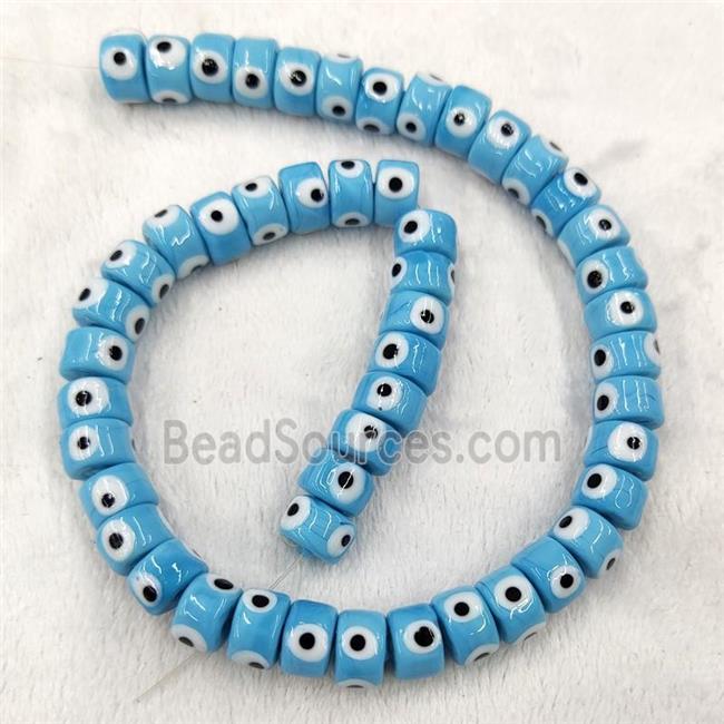 Blue Lampwork Glass Heishi Beads With Evil Eye