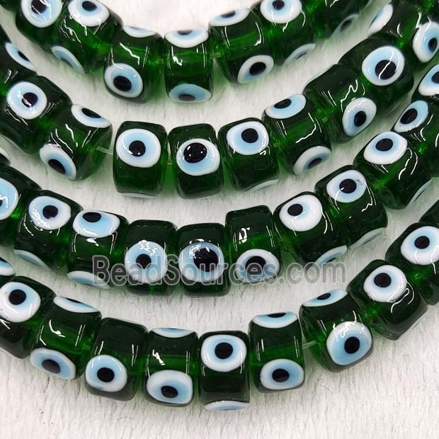 Darkgreen Lampwork Glass Heishi Beads With Evil Eye