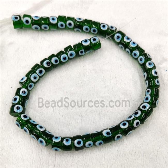 Darkgreen Lampwork Glass Heishi Beads With Evil Eye