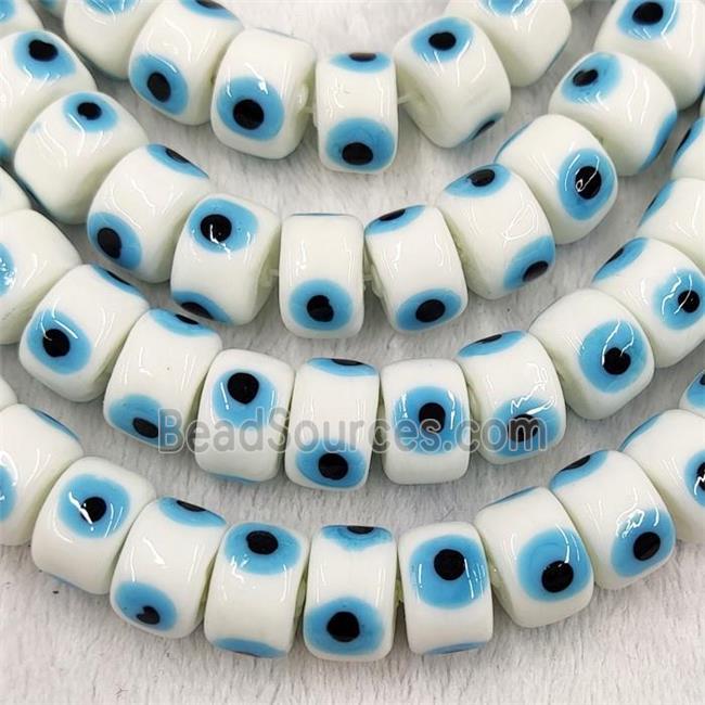 White Lampwork Glass Heishi Beads With Evil Eye