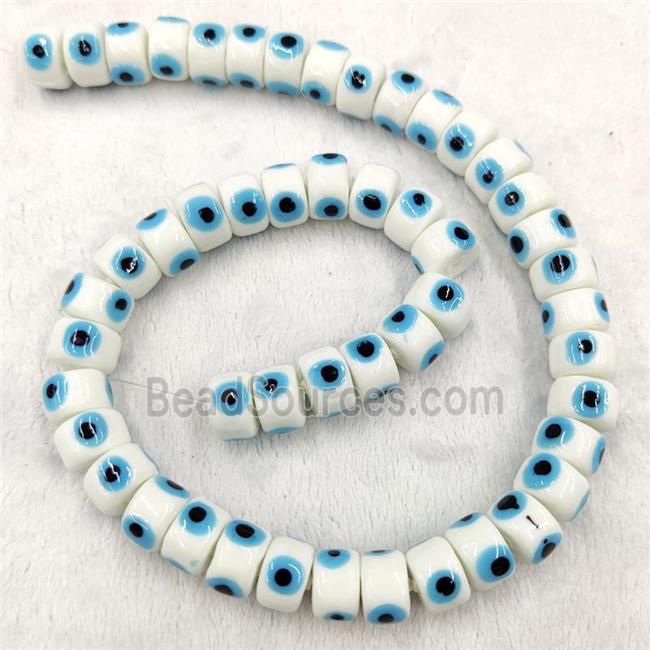 White Lampwork Glass Heishi Beads With Evil Eye