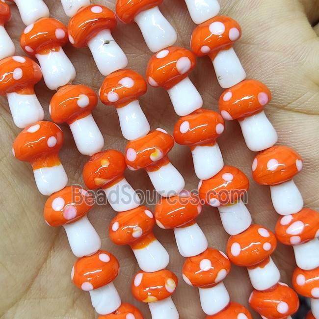 Orange Lampwork Mushroom Beads