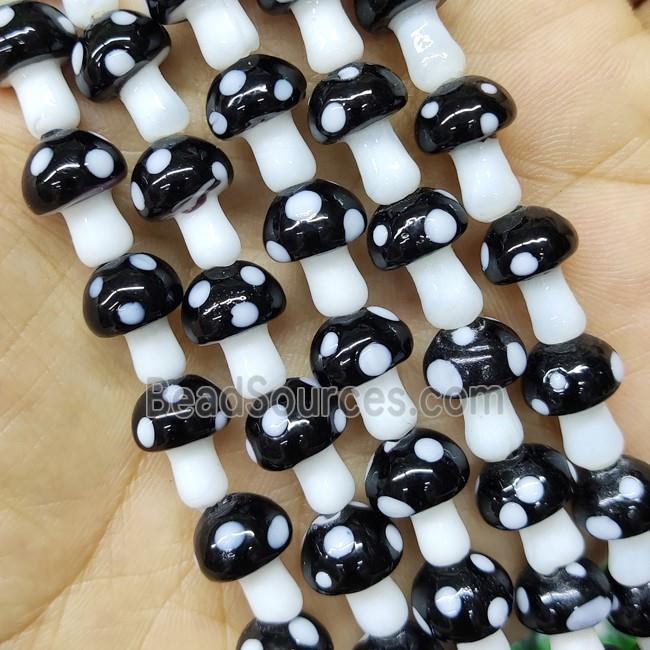 Black Lampwork Glass Mushroom Beads