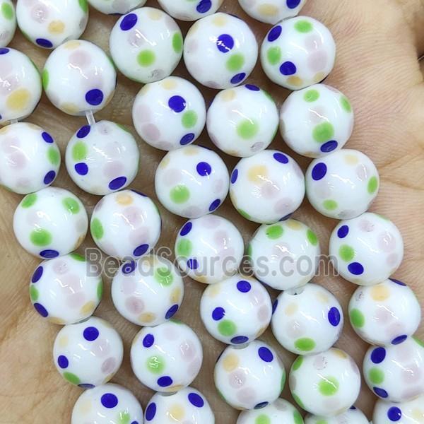 Round Lampwork Glass Beads Spotted White