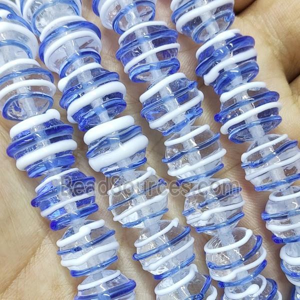 Round Lampwork Glass Beads Blue Line