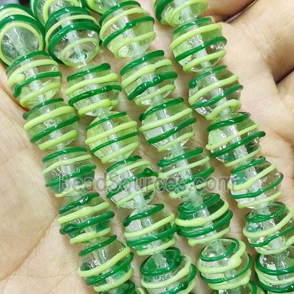 Green Lampwork Glass Beads Line Round