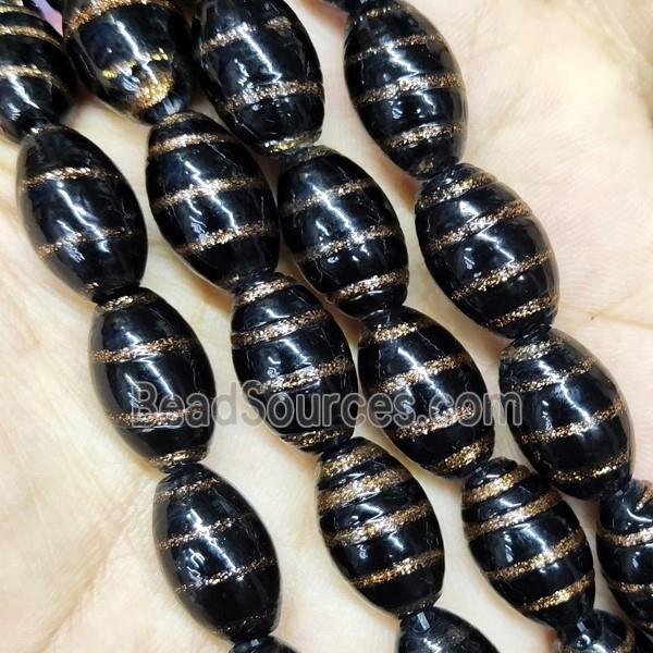 Black Lampwork Glass Beads Rice Gold Foil