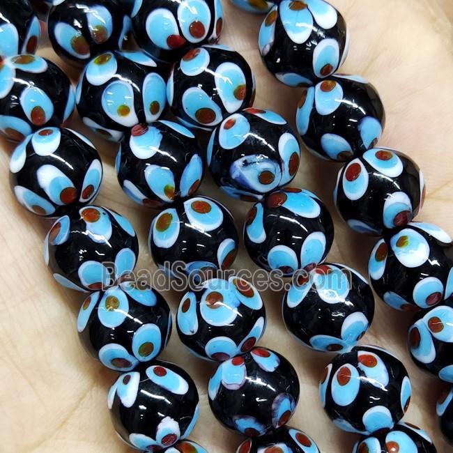 Round Lampwork Glass Beads Blackblue