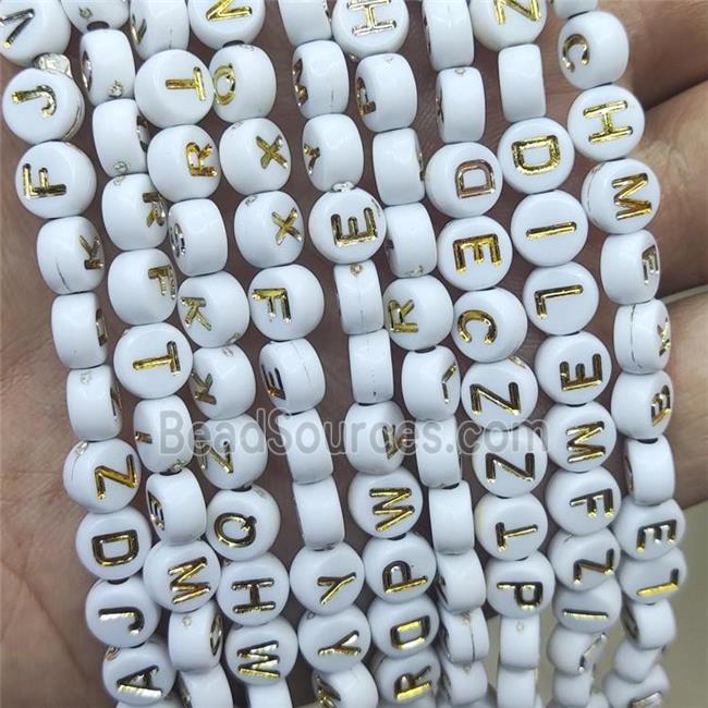 White Plastic Button Beads Lettter Mixed