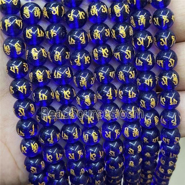 Blue Glass Beads Round Buddhist