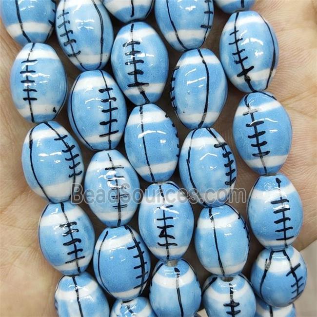 Blue Porcelain Rugby Beads American Football Sport Rice