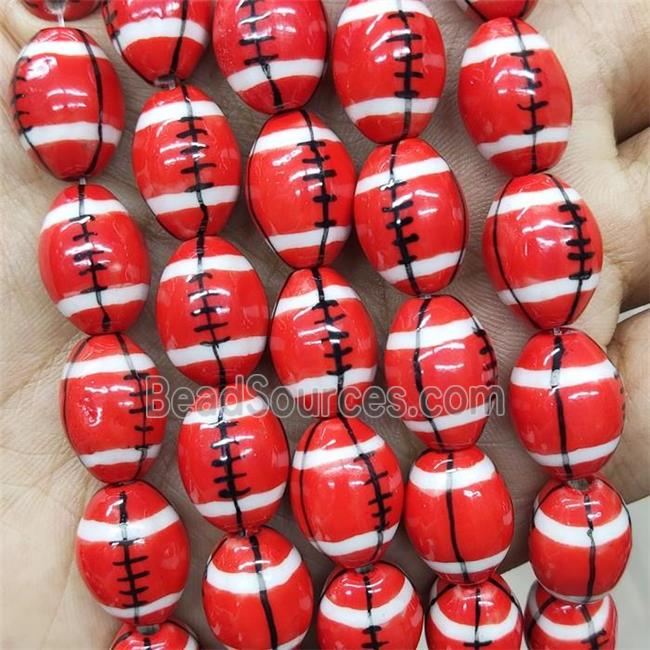 Red Porcelain Rugby Beads American Football Sport Rice