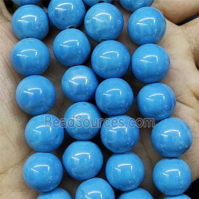 Blue Porcelain Beads Smooth Round