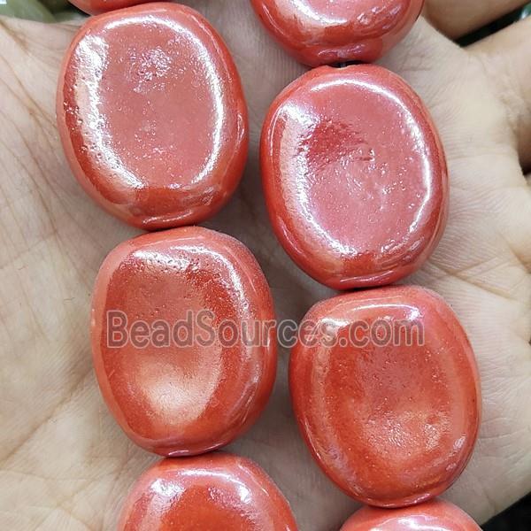 Orange Porcelain Oval Beads