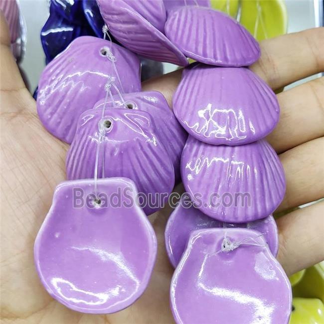 Purple Porcelain Pendant Scallop Shell Shape