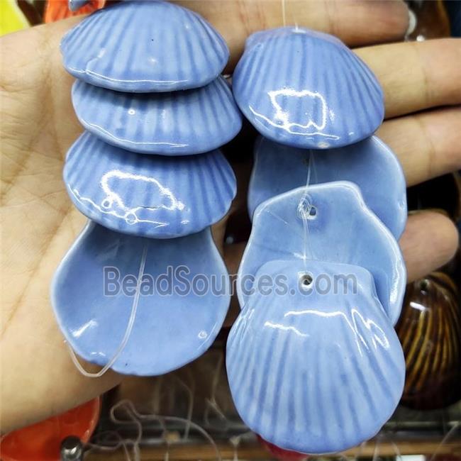 Blue Porcelain Pendant Scallop Shell Shape