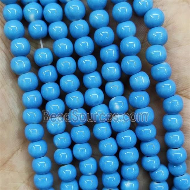 Blue Porcelain Beads Smooth Round Ceramic